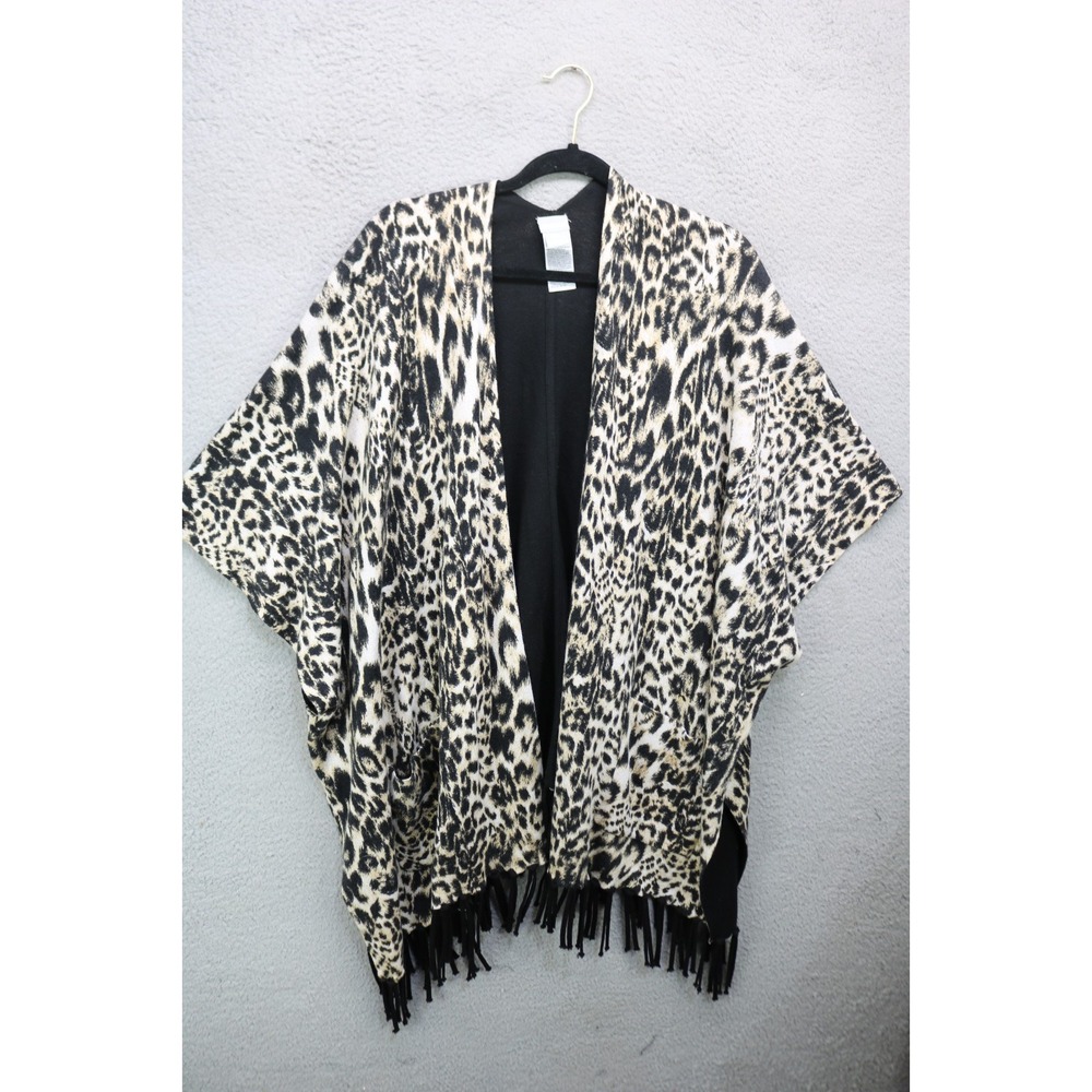 Chico's Animal Print Fringed Poncho-Size 4XL-Pockets-Mob Wife-Oversized